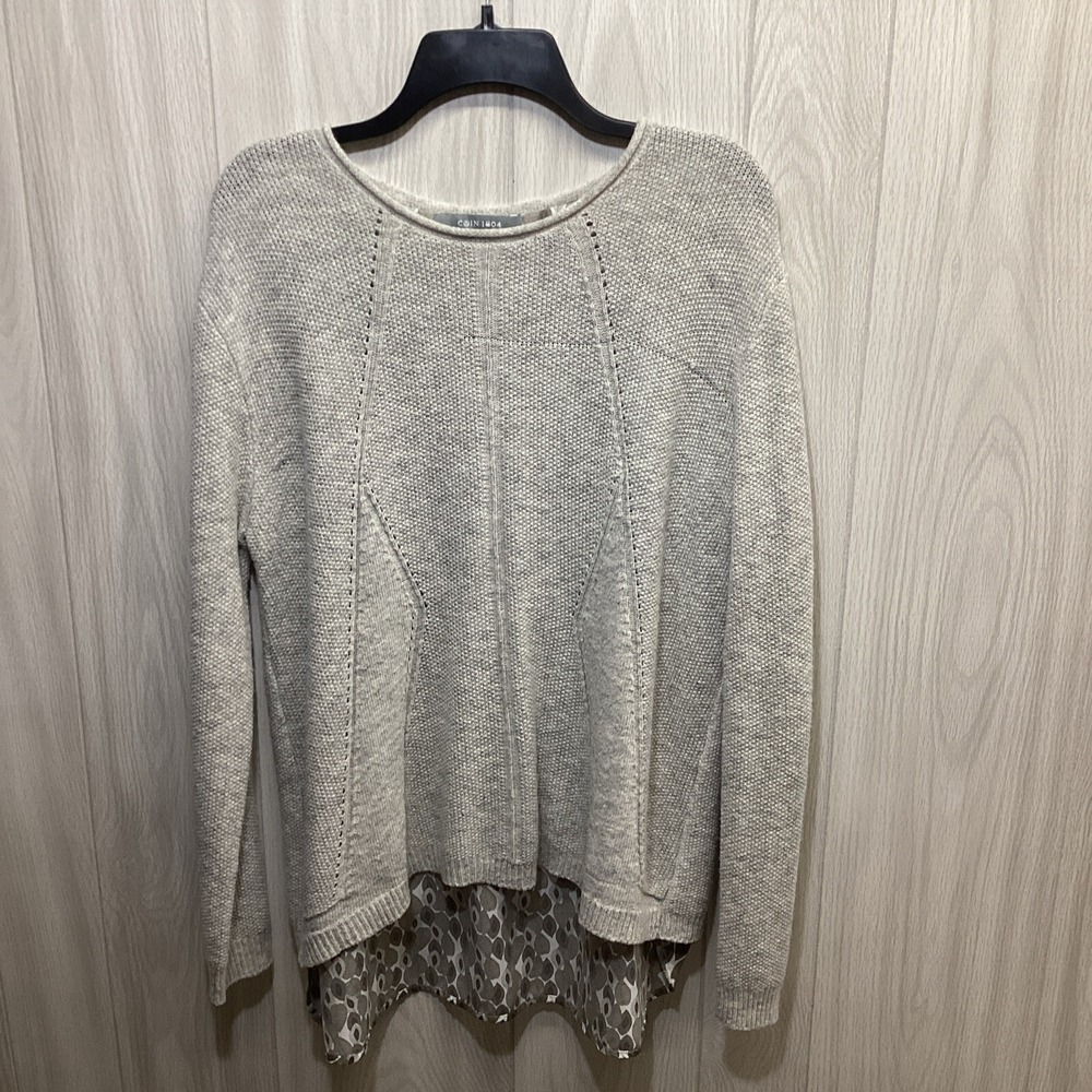 COIN 1804 Women's (Size XL) Layer Look Long Sleeve Tight Knit Split Back Sweater